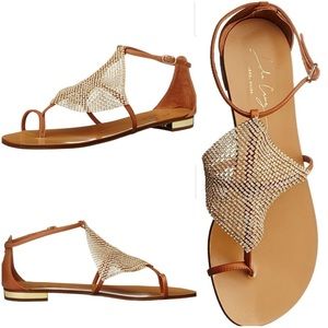 Lola Cruz Luanda  Crystal-Mesh Toe -Ring Flat Sandals Size 39